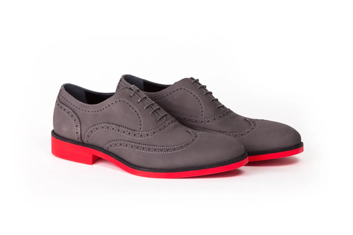 2017 Men's Suede Grey & Red Brogue Wingtip.