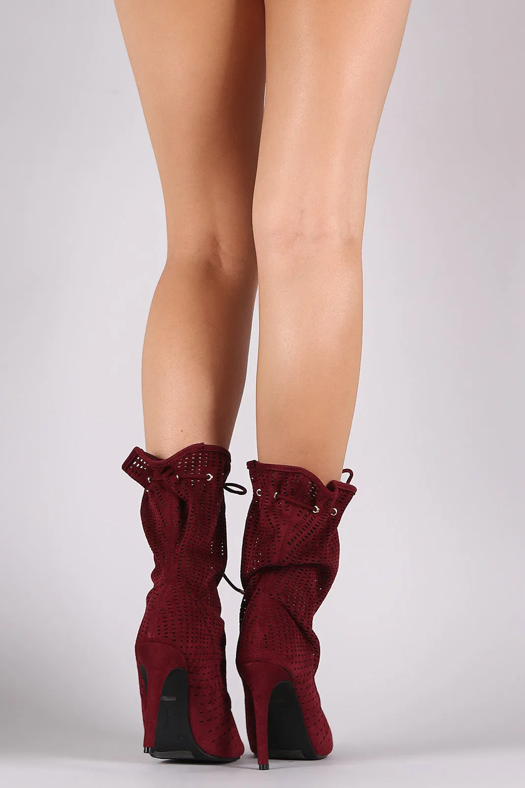 Anne Michelle Slouchy Perforated Peep Toe Booties