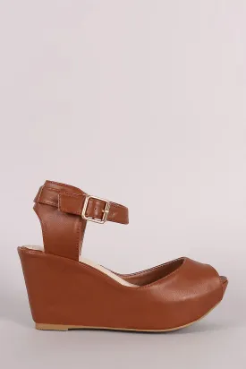 Bamboo Peep Toe Ankle Strap Platform Wedge