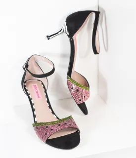 Betsey Johnson Black Suede & Rhinestone Watermelon Sandal Tavie Heels