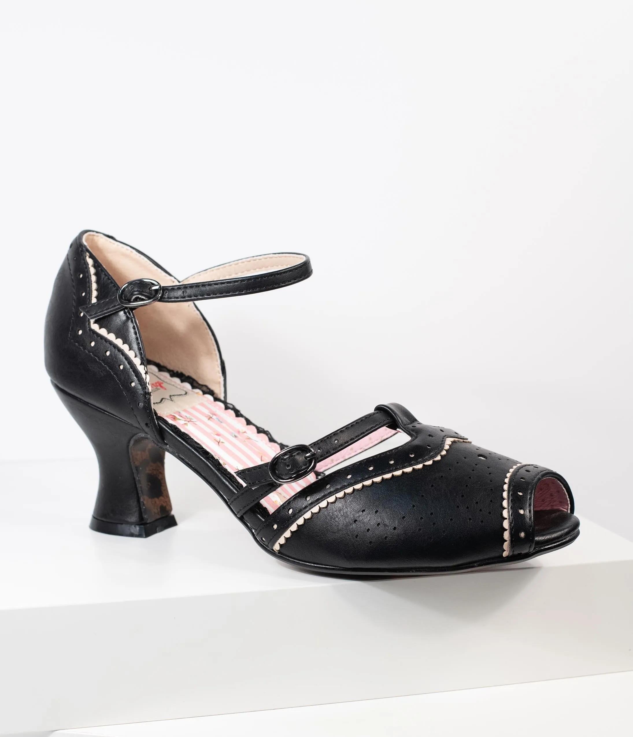 Bettie Page Black Leatherette Peep Toe Nicole Heels