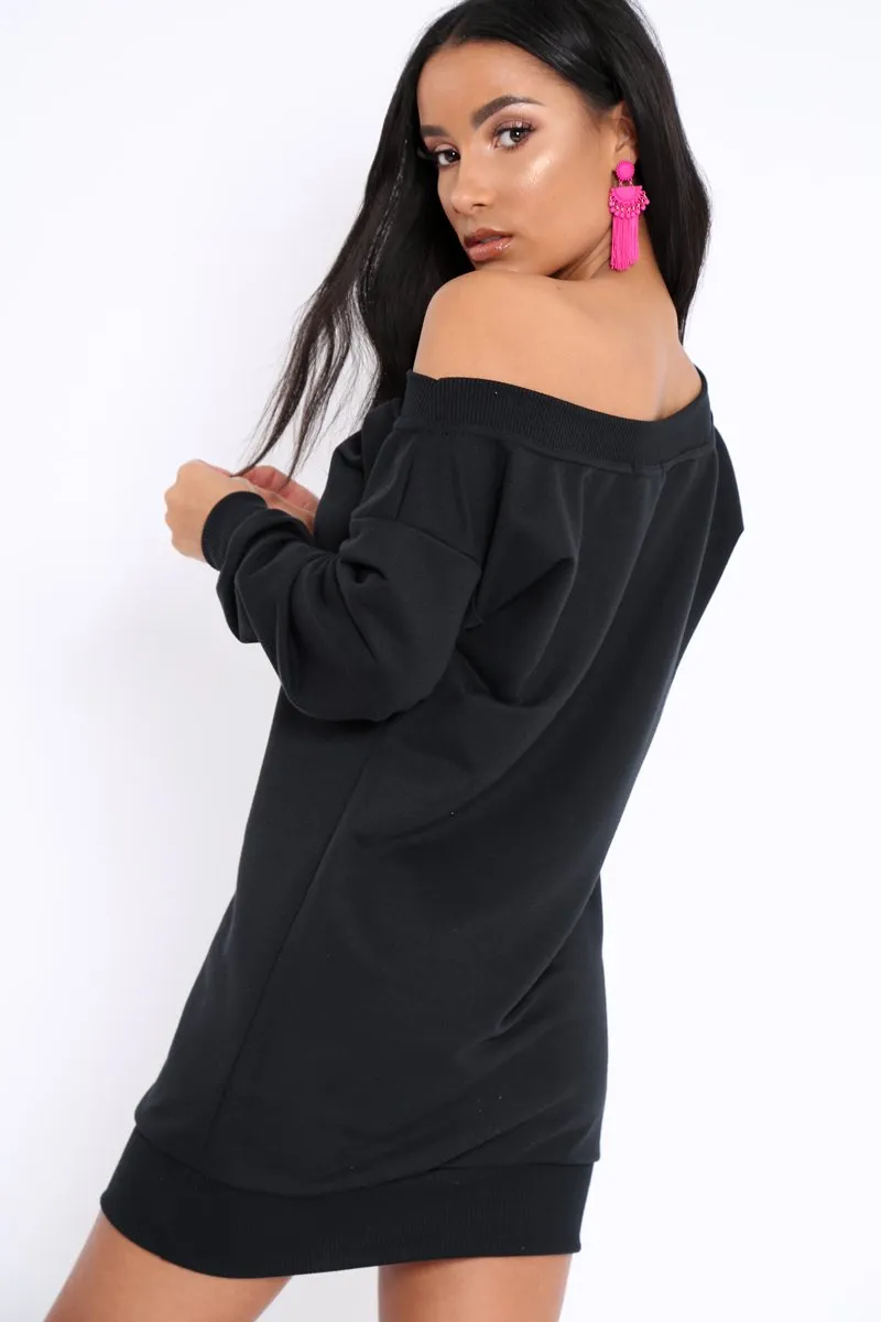 Black Bardot Sweater Dress - Ariel