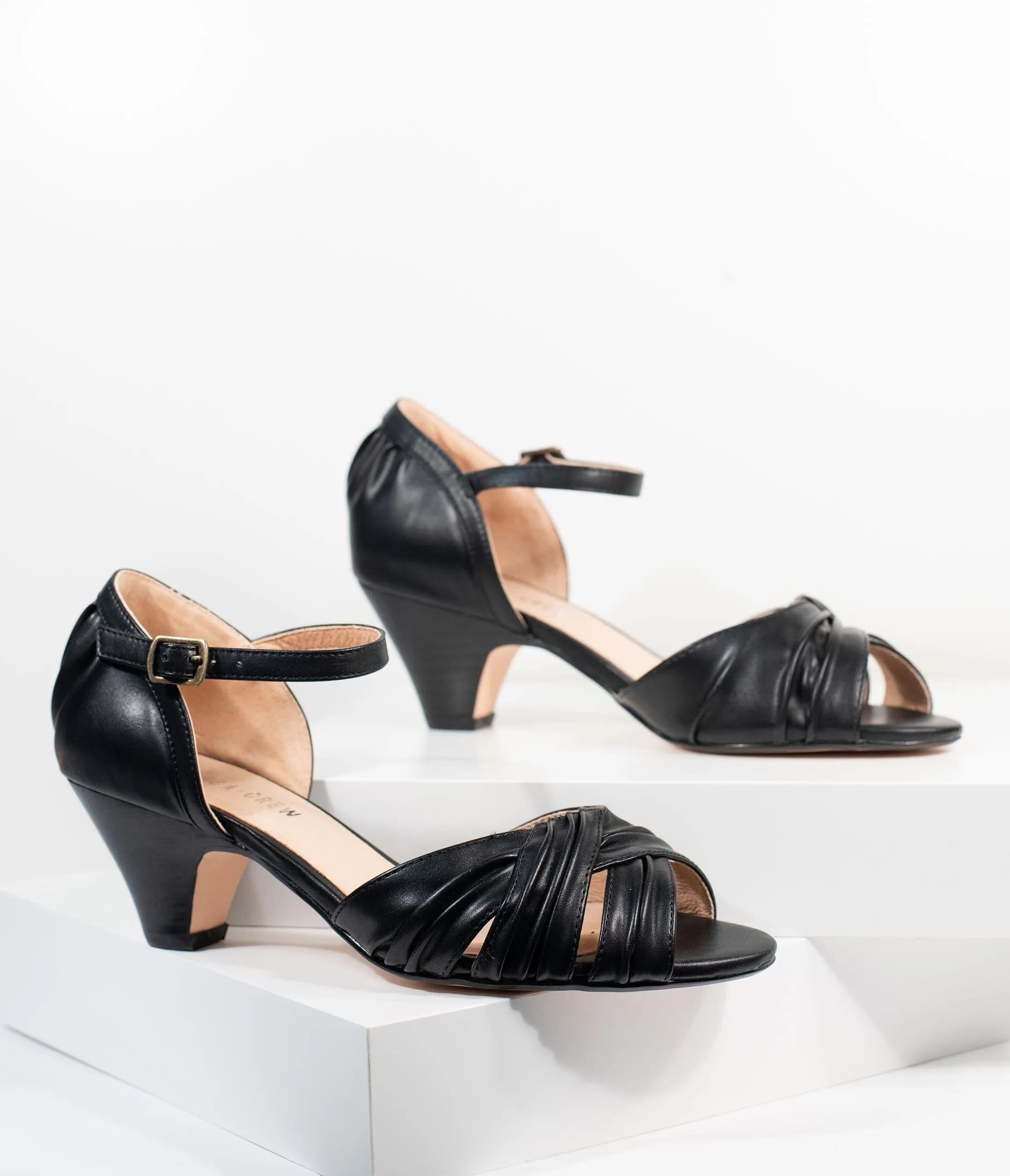 Chelsea Crew Black Leatherette Peep Toe Nadia Heels