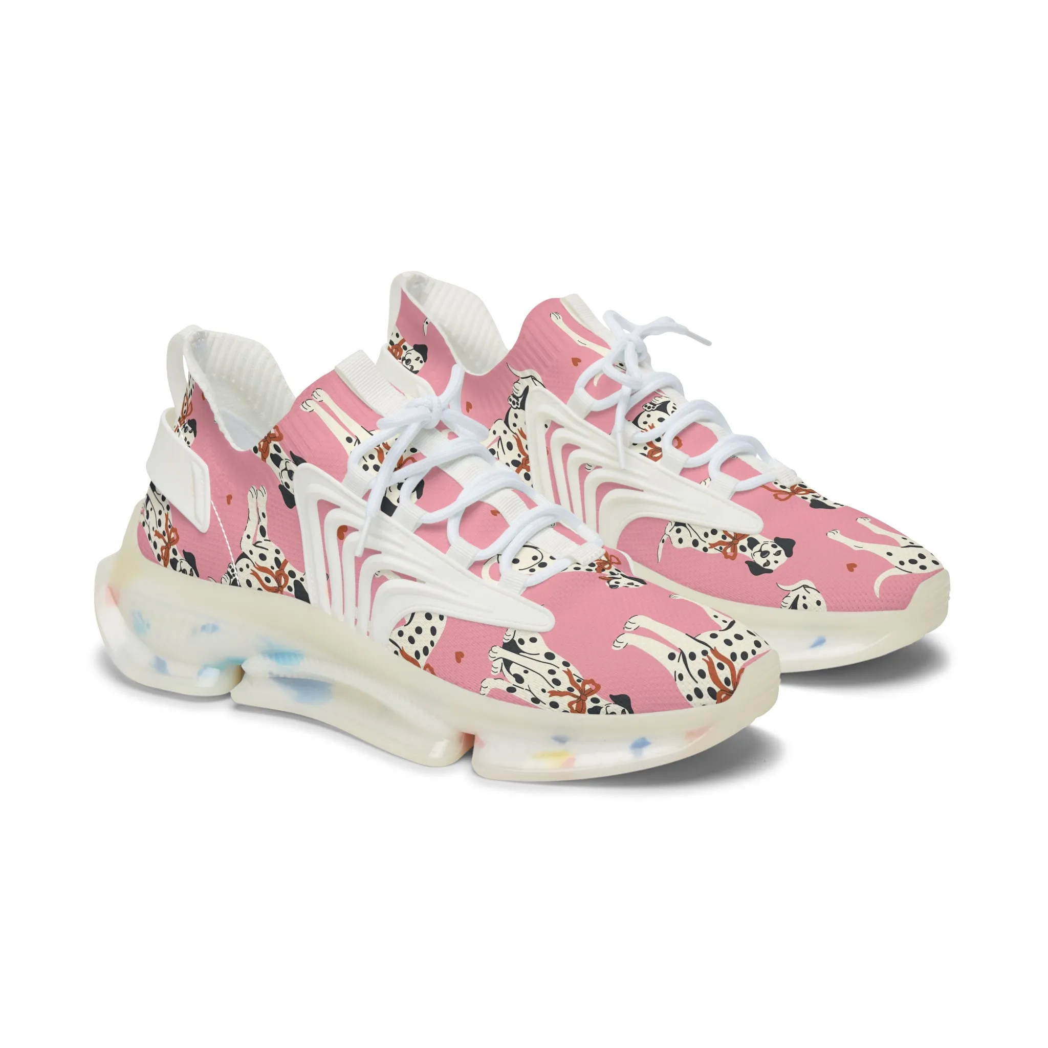 Dalmatian Dogs on Pink Background Women's Mesh Sneakers