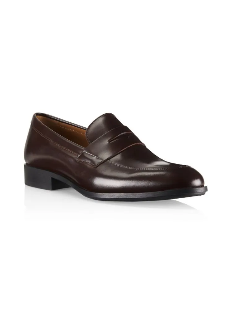 Eastside Boss Leather Penny Loafers in Dark Brown