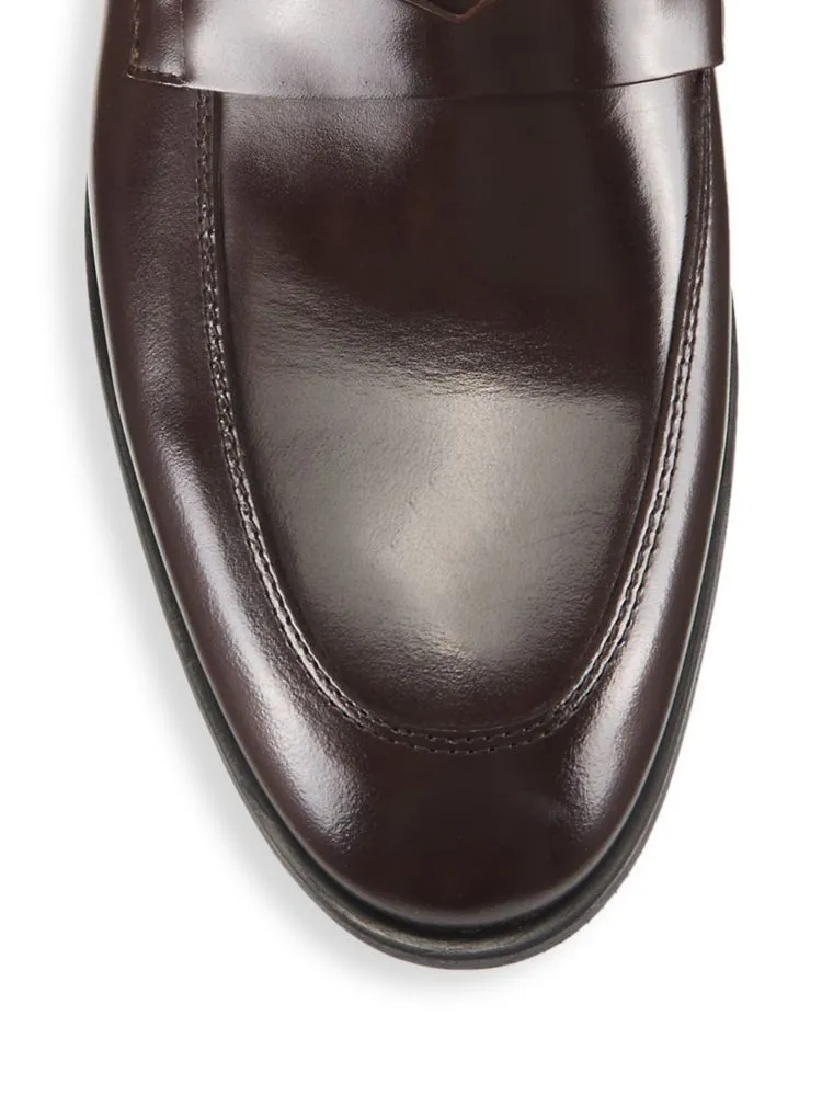 Eastside Boss Leather Penny Loafers in Dark Brown