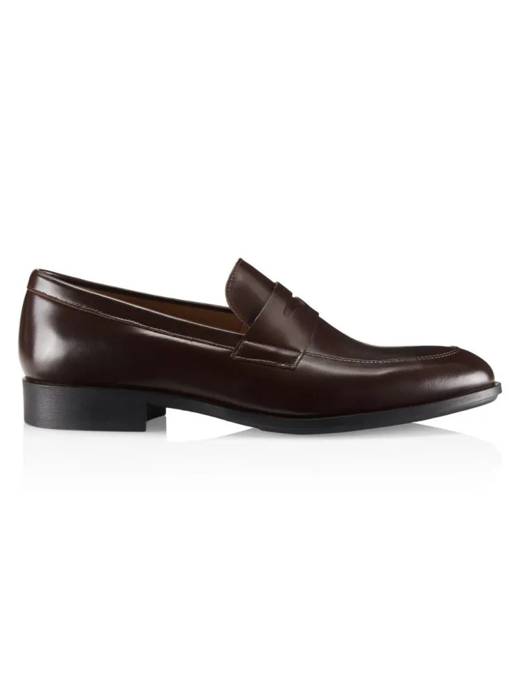 Eastside Boss Leather Penny Loafers in Dark Brown