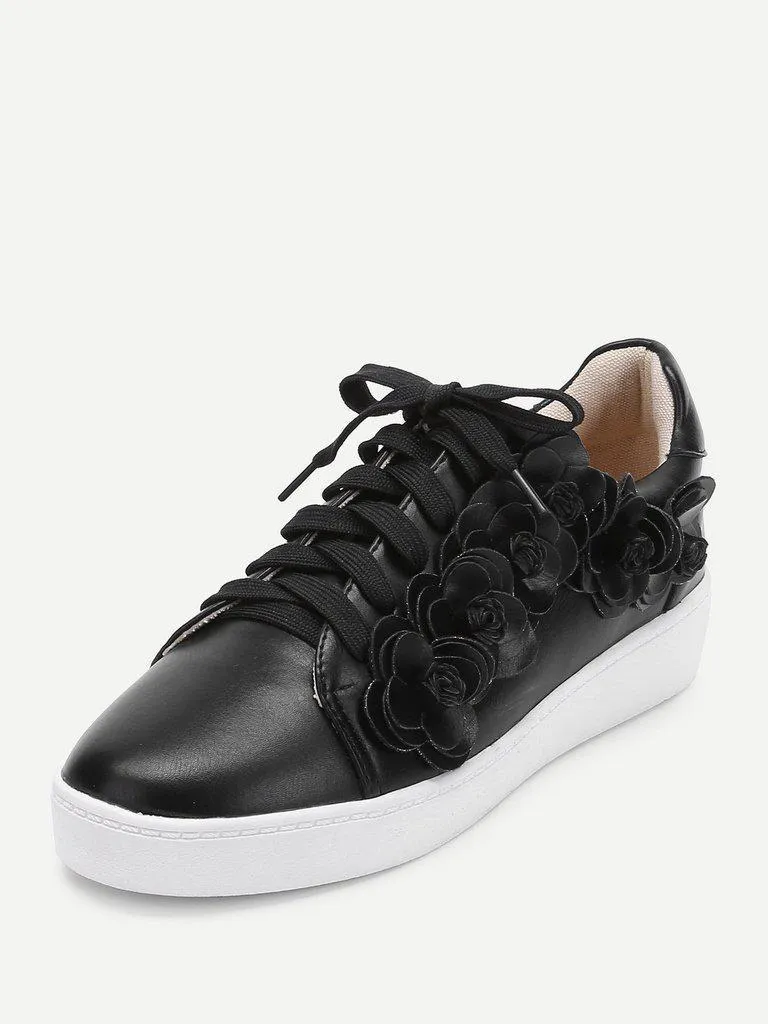 Floral Appliqued Lace Up Sneakers