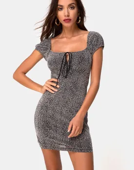 Gala Dress in Ditsy Leopard Grey Flock