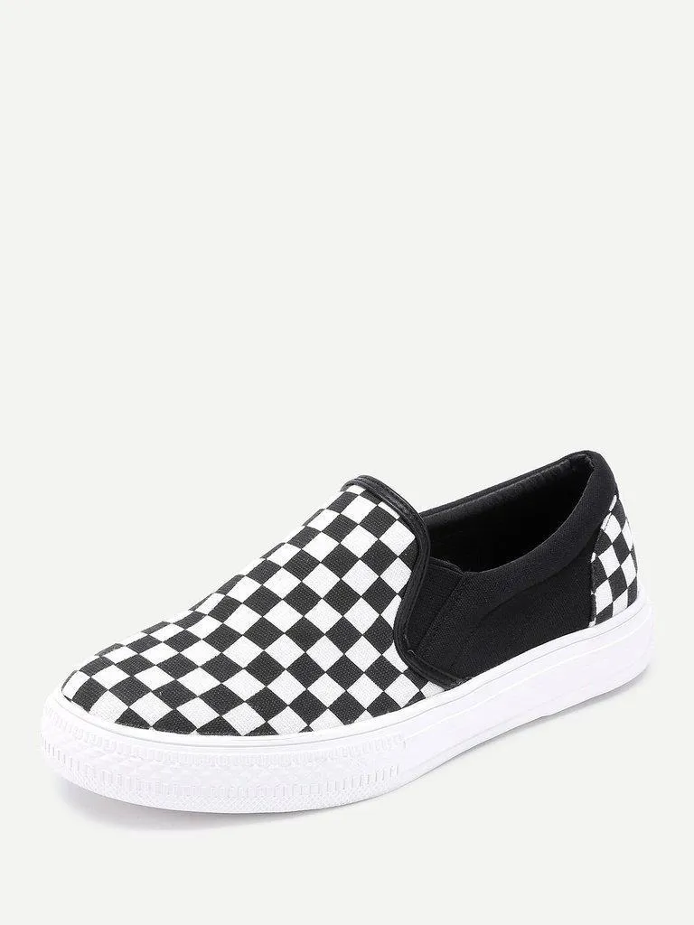 Gingham Canvas Slip On Plimsolls