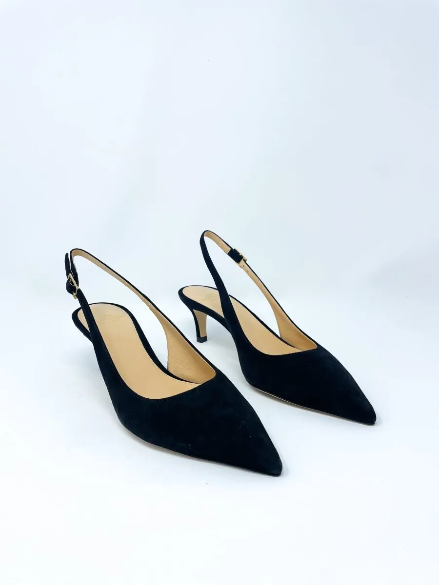 Kitten Heel Slingback in Black Suede