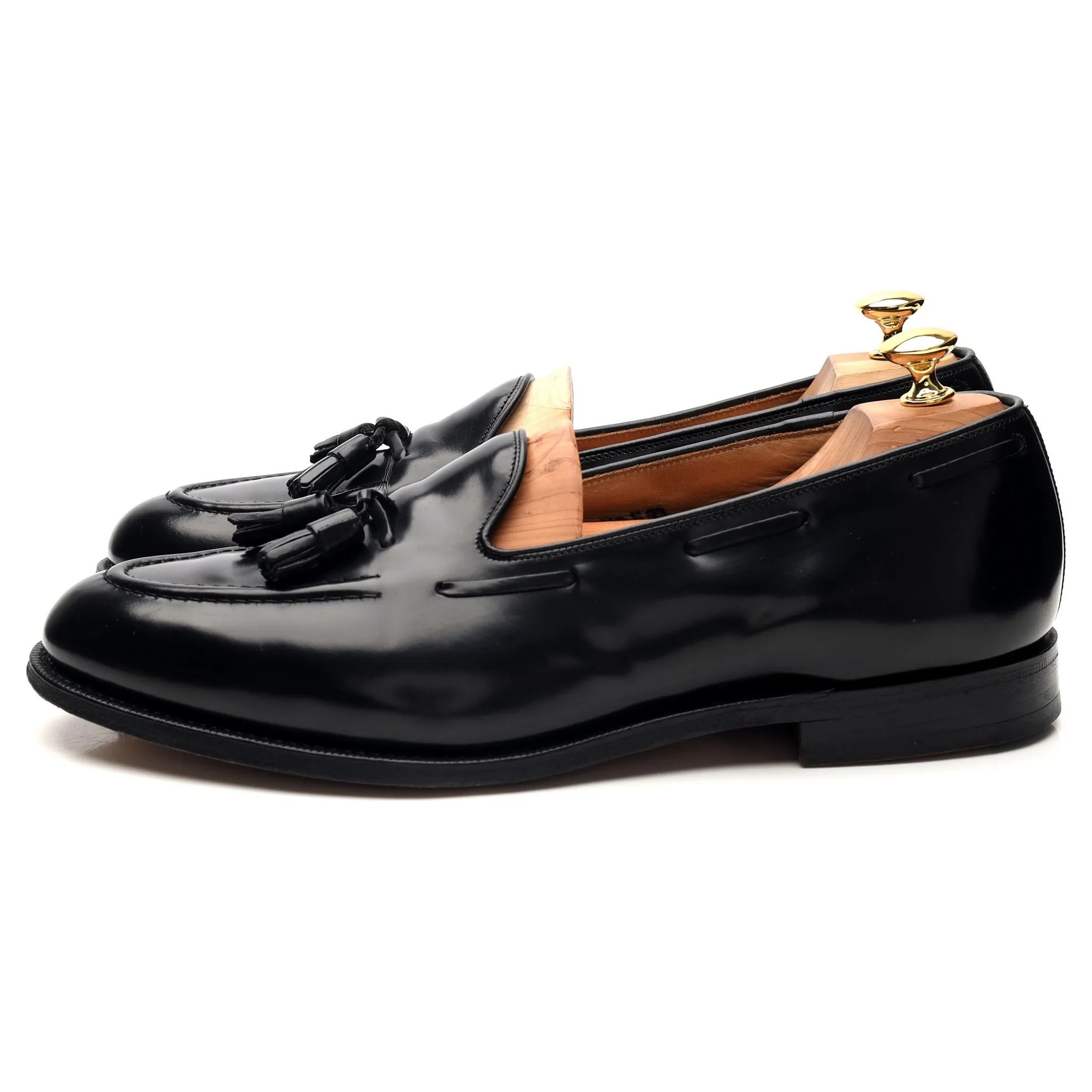 'Melbourne' Black Leather Tassel Loafers UK 11 F