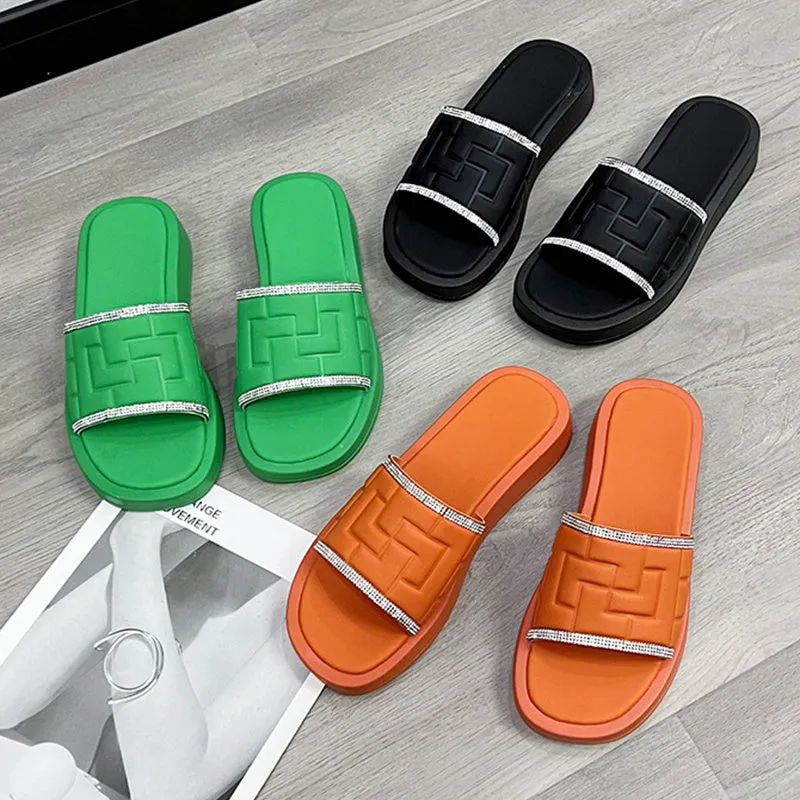 Rhinestone Candy Color Beach Slides