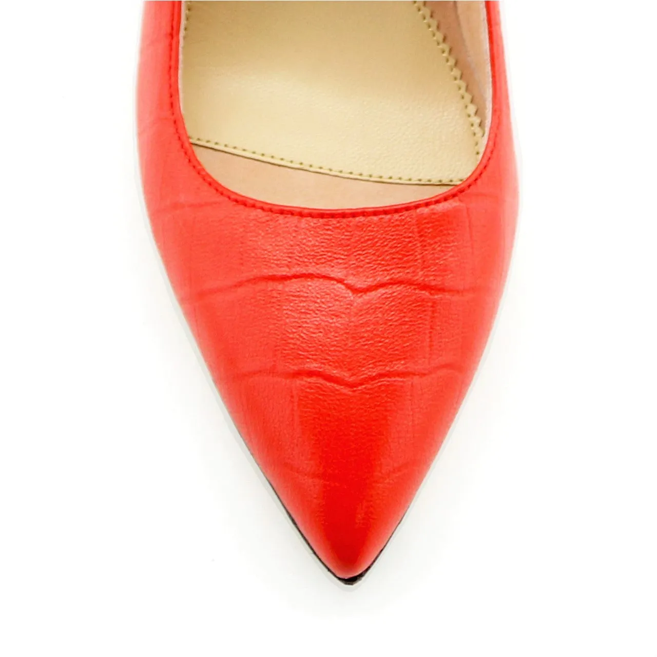 Scarlet Embossed Leather Slingback Kitten Heel