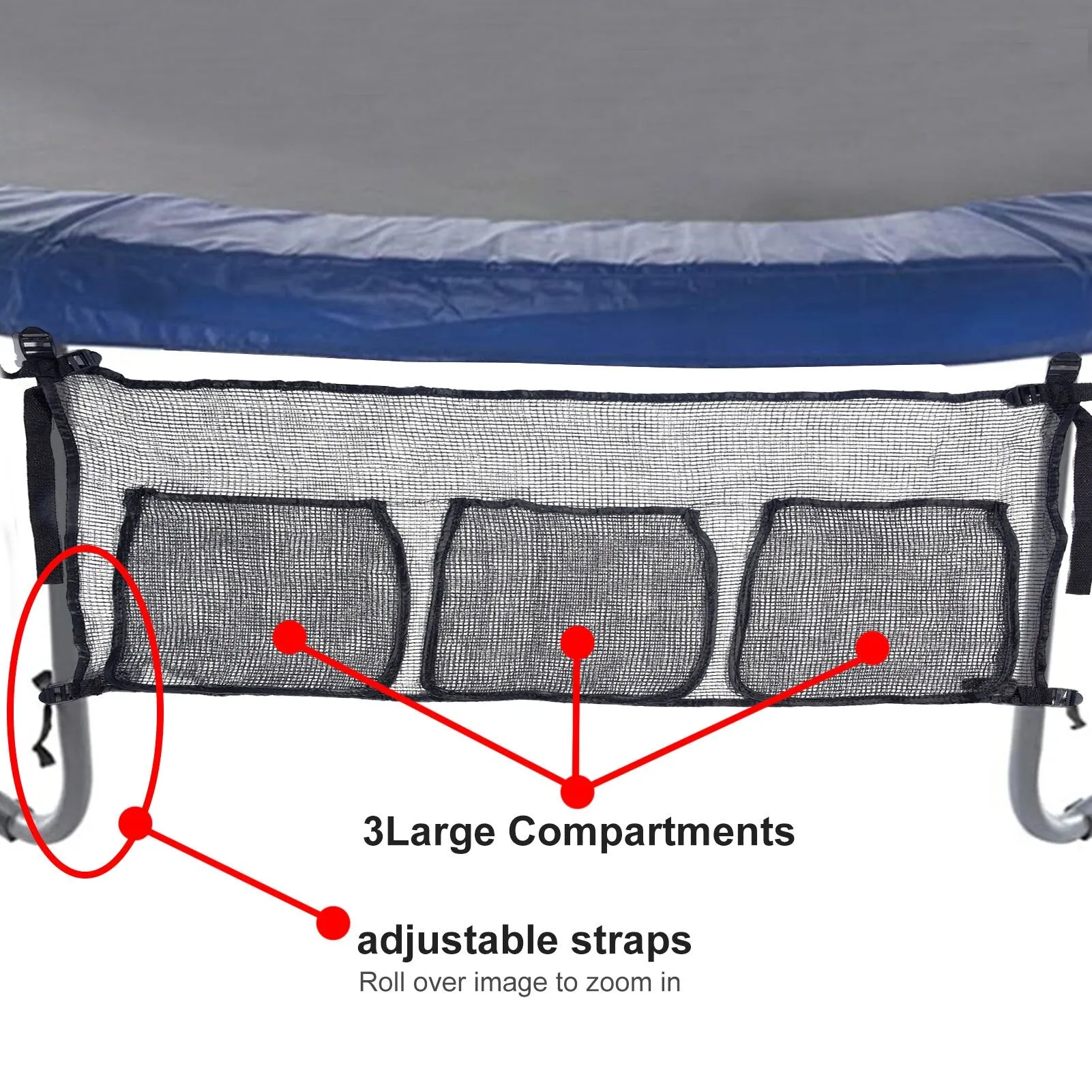 Trampoline Storage Mesh Bag with 4 Straps Toys Shoes Organizer Wall Decoration Storage Bag for Trampoline Accessories