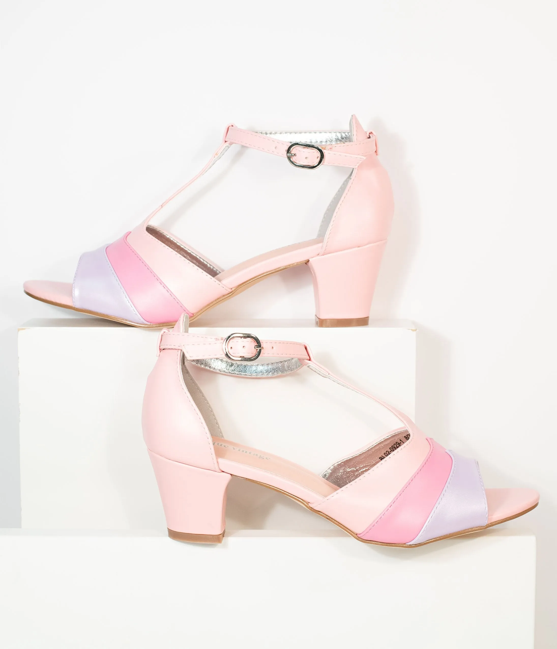 Unique Vintage Pink & Purple Peep Toe T-Strap Charisse Heels