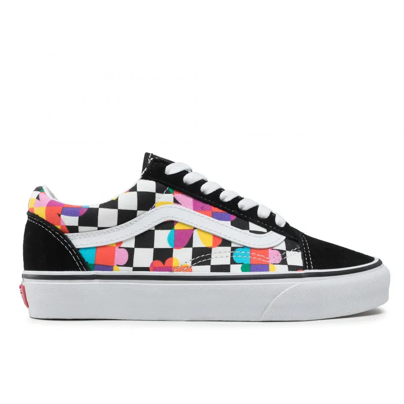 Vans Unisex Old Skool Plimsolls Checkerboard Shoes - Black / Floral