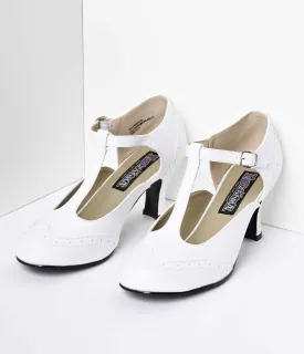 White T-Strap Mary Jane Kitten Heels