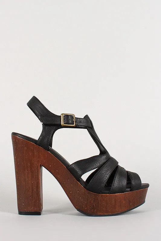 Wild Diva Lounge Faux Wood Sandal Open Toe Heel